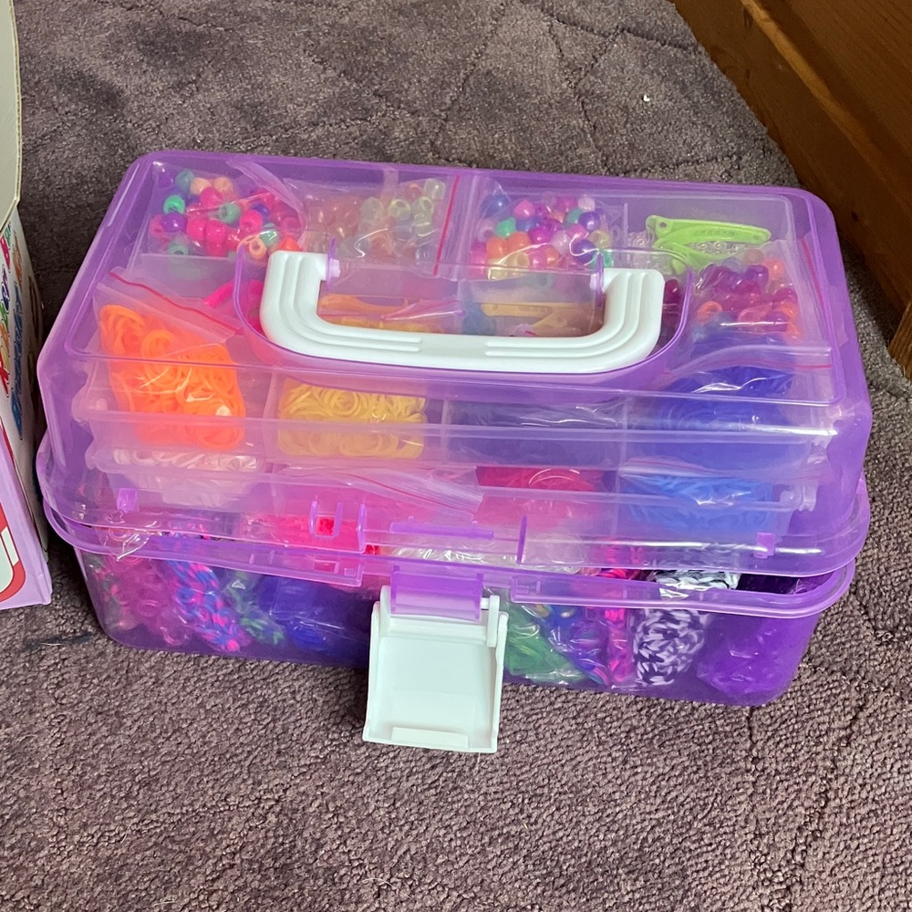 Purple Multi-Compartment Plastic Craft Storage Box with Handle